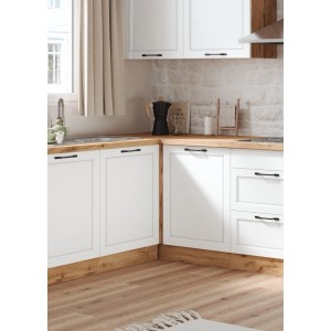 Held Küchen Eckunterschrank Kempten, 120 cm, Weiß/Wotan, Landhaus-Optik.