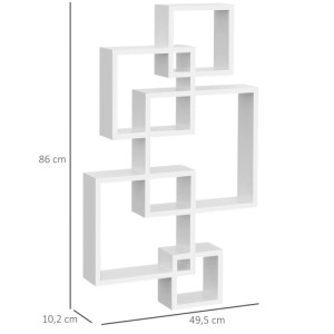 Weißes HOMCOM Wandregal mit 5 ineinandergreifenden Würfeln, 9 Fächer. Modernes Design, 49,5x10,2x86cm.