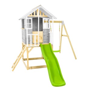 Zwerkules Spielhaus Valli 2 m. Rutsche u. Schaukel 352 x 280 x 244 cm Grau FSC®