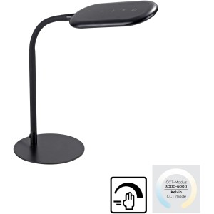 Schwarze LED Schreibtischleuchte Kelly mit Touchdimmer und flexiblem Arm.