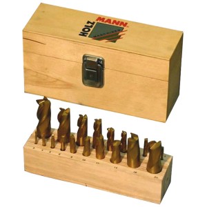 Holzmann Fingerfräsersatz FFS20, 20-teilig, in Holzbox und Halterung.