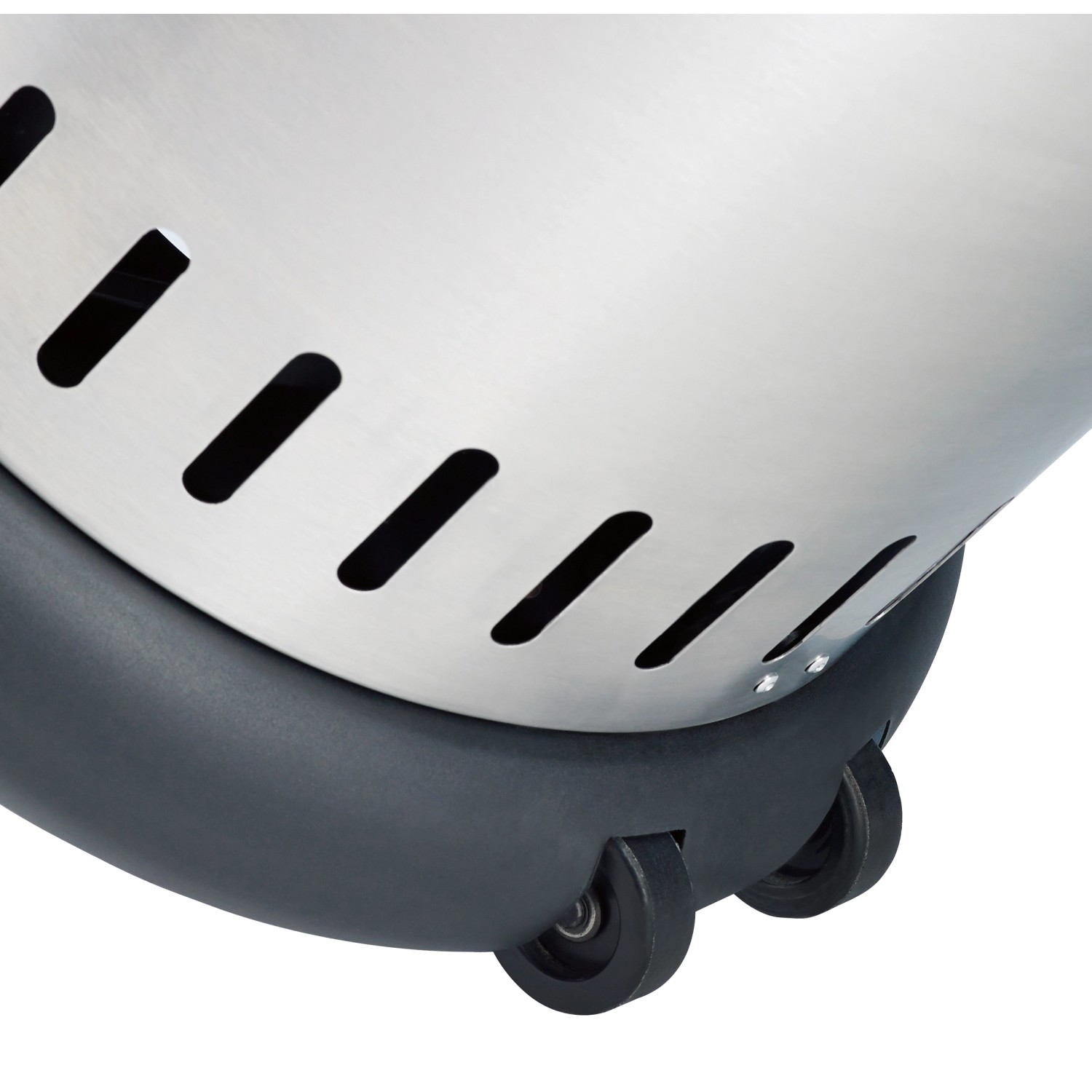 Detailaufnahme: Enders Gas-Terrassenfeuer Vulano Edelstahl Schwarz mit Rollen für einfachen Transport.