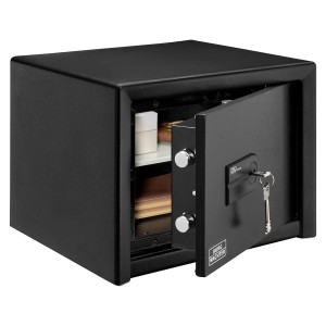 Burg-Wächter Profi-Safe PRS 510 K, Tresor mit geöffneter Tür und Schlüssel, schwarz.