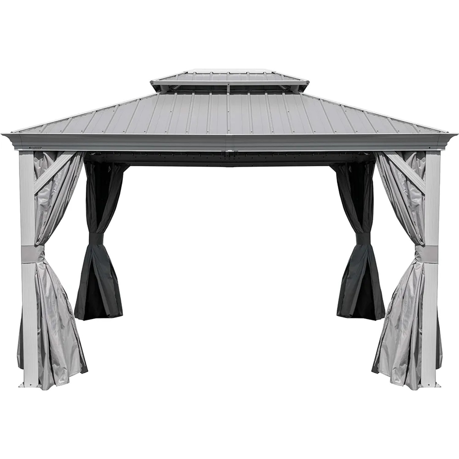 Sojag Aluminium Pavillon Messina 12x16 Champagner mit Vorhängen und doppeltem Dach.