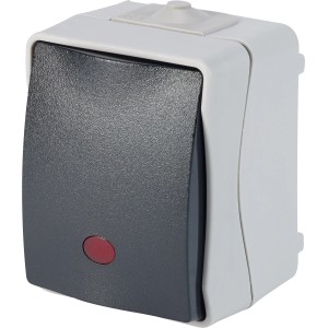 Grauer Feuchtraum Kontroll-/Wechselschalter IP44 für Aufputzmontage im Innen- und Außenbereich.