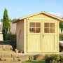 Naturbelassenes weka Gartenhaus 224 mit Doppeltür und Satteldach im Garten.