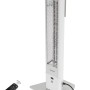 Weißer Vasner HeatTower Infrarot-Heizstrahler mit Fernbedienung für Terrasse & Garten.