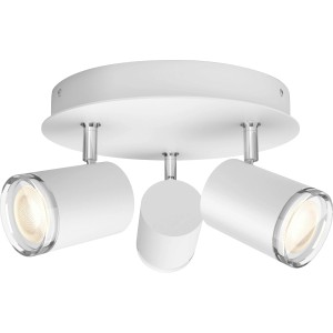 Weißer Philips Hue Adore LED-Spot mit 3 Strahlern für die Deckenmontage im Badezimmer.