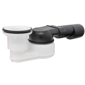 Schulte Ablauf mit Rinne, waagerecht, für Duschwannen. Siphon aus Kunststoff, weiß und schwarz.
