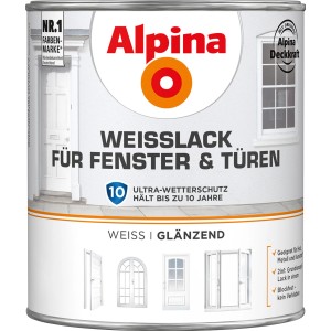 Dose Alpina Weißlack glänzend für Fenster und Türen, 2 Liter.