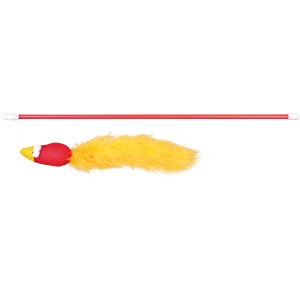 Trixie Spielangel mit Vogel und gelben Federn, Katzenspielzeug am roten Stab.