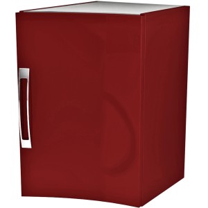 Seitenschrank Best, 34 cm, rot glänzend, für Waschbeckenunterschrank. Badmöbel mit Tür und Metallgriff.