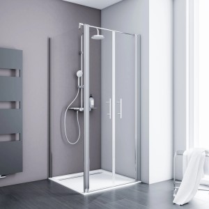 Schulte ExpressPlus Pendeltür AlexaStyle2.0, Alunatur, 90x90x192cm, mit Seitenwand. Duschtür mit Echtglas.