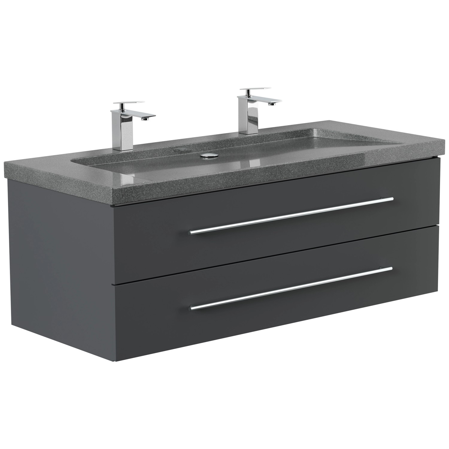 Posseik Badmöbel-Set Yamo, 130 cm, Grafit, mit Granit-Waschbecken und zwei Hahnlöchern.