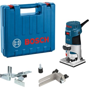 Bosch Professional GKF 600 Kantenfräse im Koffer mit Zubehör.