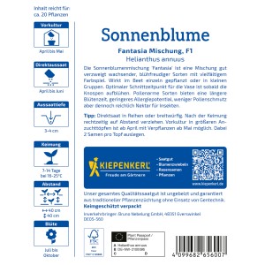 Kiepenkerl Sonnenblume Fantasia Mix Samenpackung mit farbenfrohen Blüten.