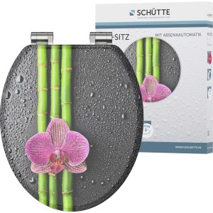 Schütte WC-Sitz Asia mit Holzkern und Absenkautomatik, Bambus-Orchideen-Motiv.