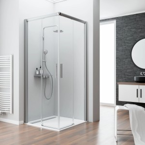 Schulte Eckeinstieg II Duschkabine, 200x90 cm, Alu-Natur Rahmen, Klarglas. Barrierefrei montierbar.