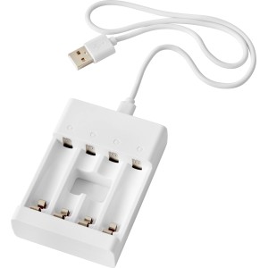 Weißes Batterie Ladegerät-Set mit USB-Kabel für AA/AAA Akkus.