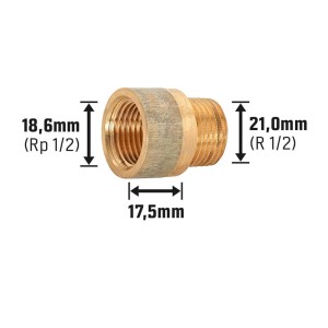 Hahnverlängerung aus Rotguss, 18,6 mm x 21 mm, zur Verlängerung von Gewindefittings.