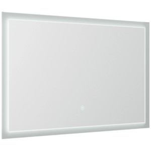 Rechteckiger Posseik LED Spiegel 90x53 cm mit leuchtender Umrandung und Touch-Symbol für Bad & Wohnraum.