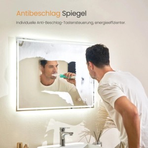 Emke LED-Badspiegel 100x60 cm mit Anti-Beschlag-Funktion. Klares Spiegelbild trotz Dampf, ideal für Badezimmer.