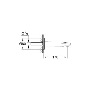Technische Zeichnung: Grohe Wanneneinlauf Eurostyle Cosmopolitan, Chrom, Ausladung 17cm, Wandmontage.