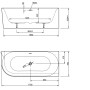 Technische Zeichnung der Ottofond Badewanne Mince Corner Links, 170 cm, mit Maßangaben.