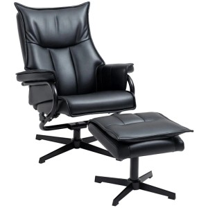 HOMCOM Relaxsessel mit Hocker Kunstleder Stahl Mehrschichtenplatte Schwarz