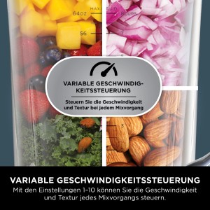 Ninja Mixer TB401EU mit Zutaten: Obst, Gemüse, Nüsse. Variable Geschwindigkeitssteuerung.