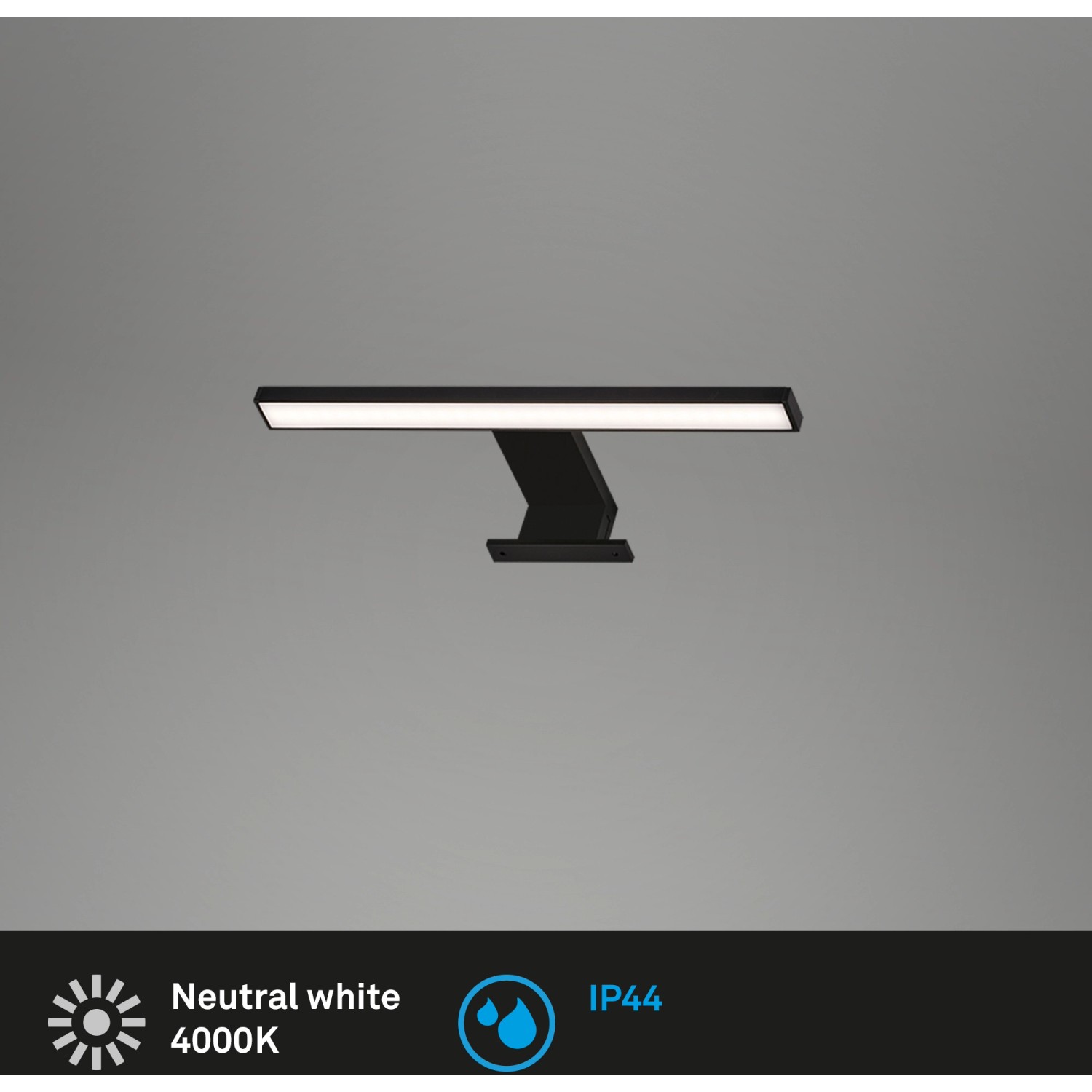 Moderne, schwarze LED-Spiegelleuchte Dun von Brilo, 5W, neutralweißes Licht.