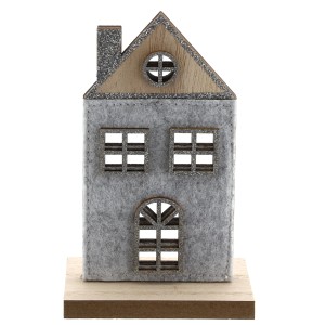 Holzhaus Aufsteller mit grauem Filz, 14,5 cm, Weihnachtsdeko.