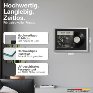 2er Set silberne Schallplattenrahmen 40x60cm mit Passepartout für Vinyl & Cover.