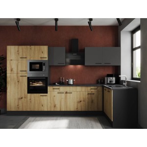 Respekta Winkelküche Oliver 340 cm Artisan Eiche / Grau Matt