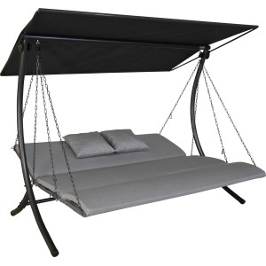 Angerer Hollywoodschaukel Luxus Zip Granit mit grauem Bezug, Sonnendach und Kissen.