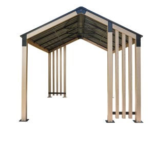 Sojag Pavillon Lito 1012 in Natur: Gartenpavillon mit Satteldach und Holzoptik Pfosten.