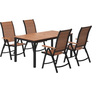 5-tlg. Sitzgruppe Bonlee aus grauem Aluminium und Eukalyptusholz für den Garten.