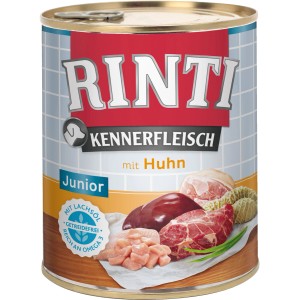 Rinti Kennerfleisch Junior Huhn, 800g Dose Hunde-Nassfutter mit hohem Fleischanteil.