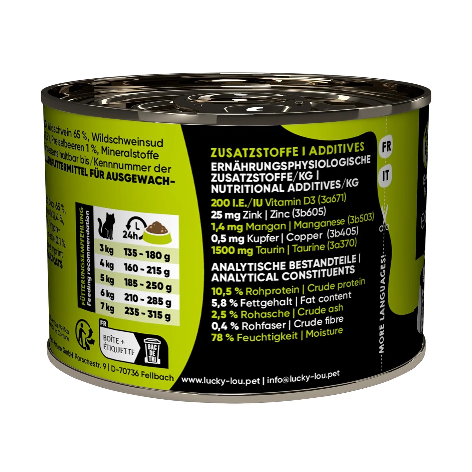 Lucky Lou Katzen-Nassfutter SuperMono² Wildschwein, 200g Dose. Alleinfutter für Katzen mit Wildschwein.