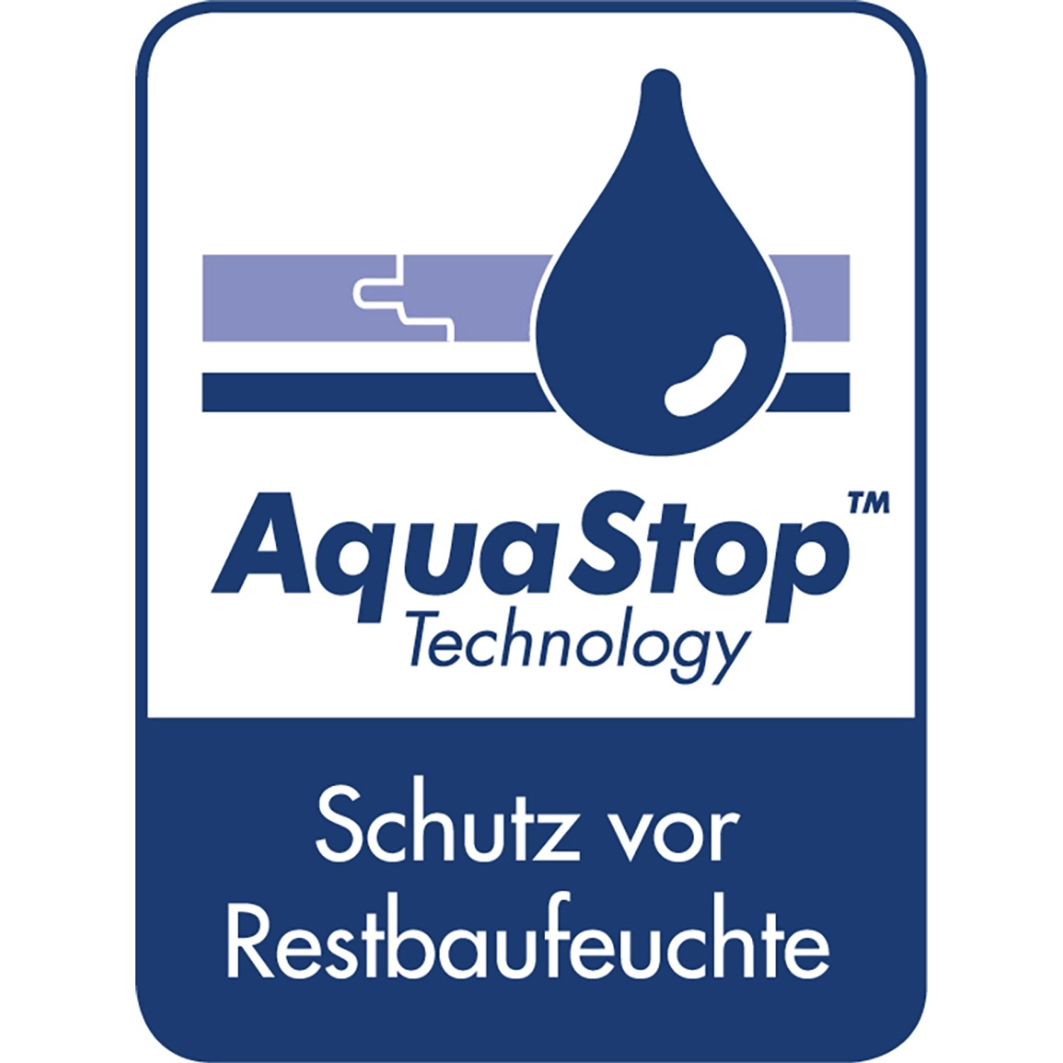 AquaStop Logo für Selitstop® Alu-Dichtband, Feuchteschutz für Trittschalldämmung.
