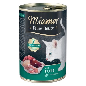 Miamor Feine Beute Pute, 400g Dose Katzen-Nassfutter mit Fleisch und Innereien.