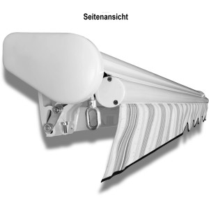 Halbkassettenmarkise Sky Klassik, 250x200 cm, grau meliert, silber. Seitenansicht der Markise.