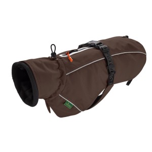 Brauner Hunter Hundemantel Nordby, Rückenlänge 55 cm, mit Fleece-Futter und reflektierenden Details.