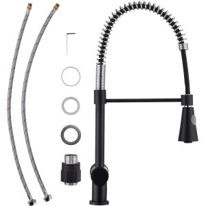 baliv Küchenarmatur KI-1970, schwarz/chrom, mit flexiblem Schlauch und Zubehör.