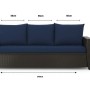 Marineblaues Gartenkissen-Set für 3-Sitzer Polyrattan-Gartensofa, 140x60x50 cm.