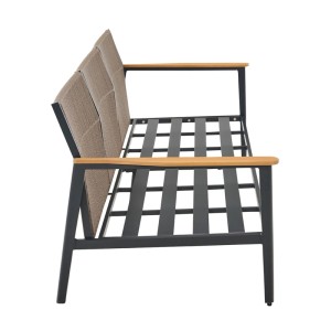 Siena Garden Loungeset Liguria, 3-teilig, anthrazitgrau, mit Teakholz-Armlehnen, Seitenansicht.