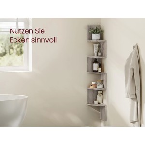 Songmics Eckregal Custos, 5 Ebenen, Greige im Badezimmer mit Deko.