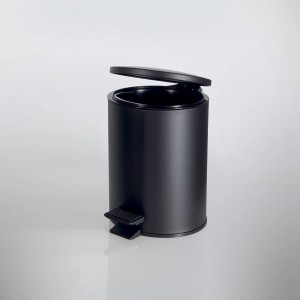 Mattschwarzer Spirella Kosmetikeimer Adelar, 5 Liter, mit Pedal und offenem Deckel.
