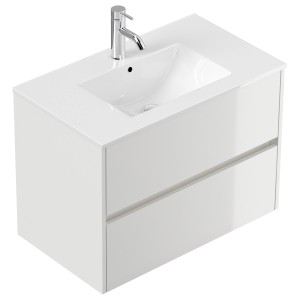 Posseik Badmöbel Limes und Waschtisch 2 Greifraum Auszüge 80 cm Weiß Hochglanz