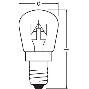 Abbildung eines Osram Halogen Leuchtmittel E14 in Röhrenform mit Maßangaben.